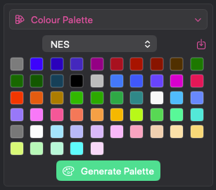 Retrolium built-in colour palettes screen